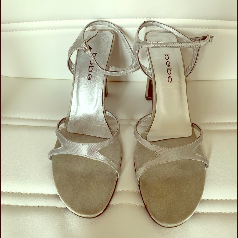 Bebe 4in silver heels